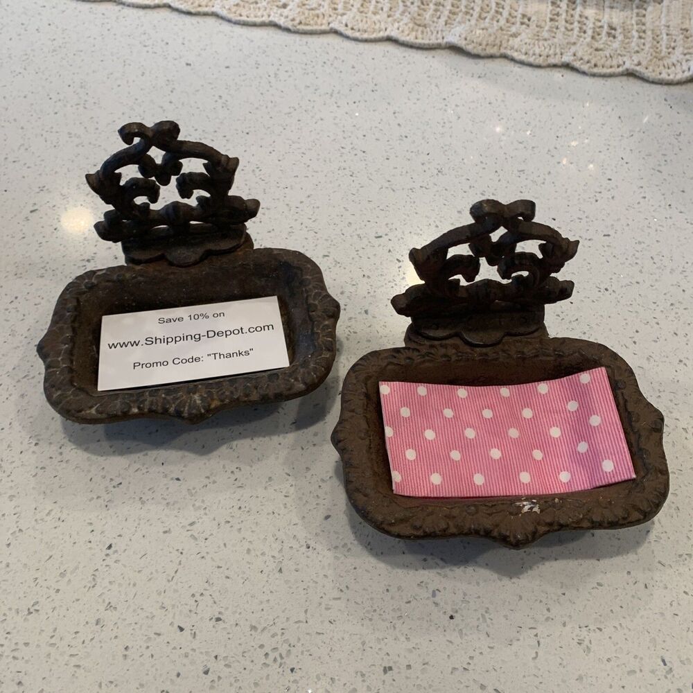 2 Vintage Handmade wrought iron Heavy soap dish/business card/tissue Holder